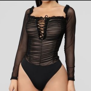 NWT Fashion Nova Maura Mesh Bodysuit black